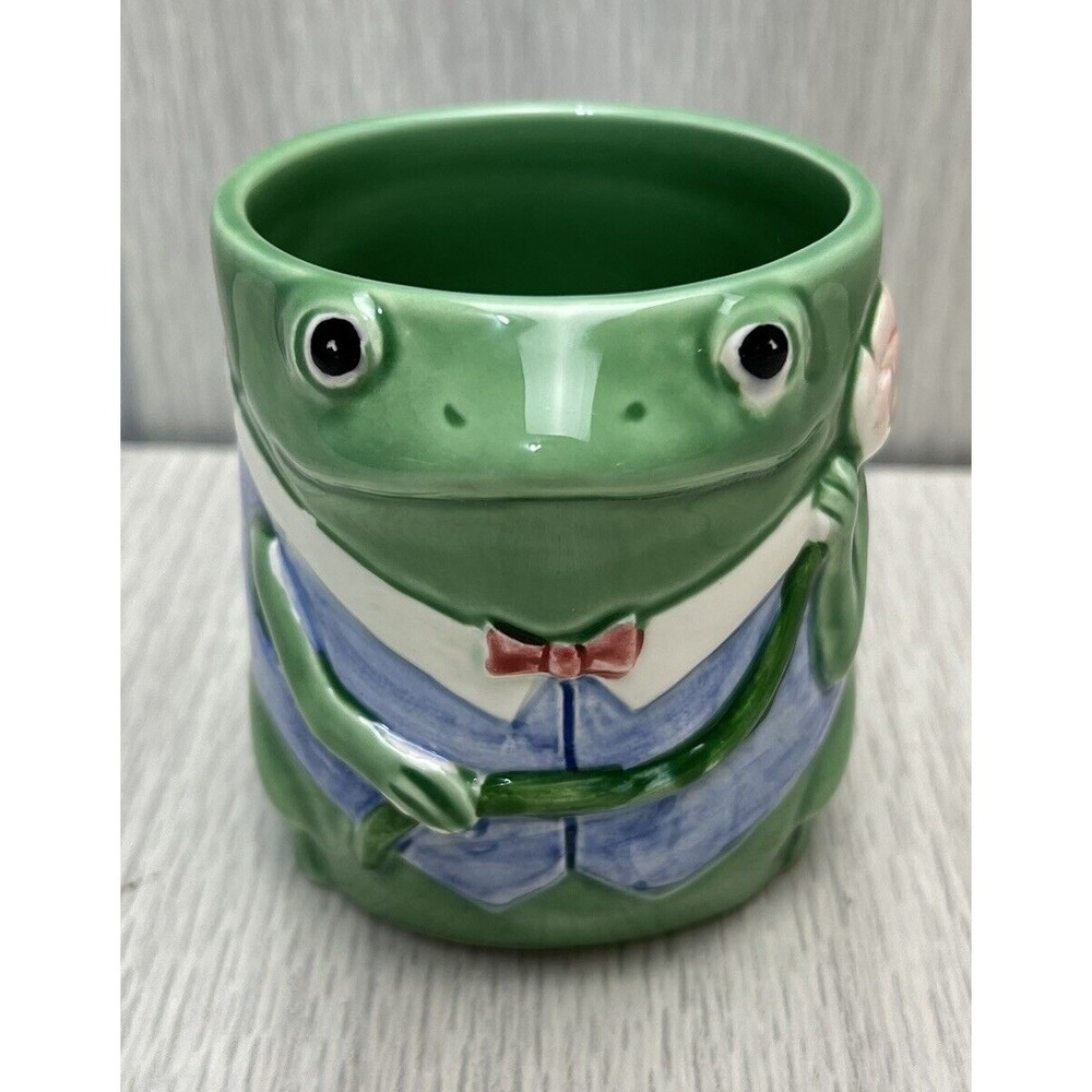 Otagiri Designed by Mary Ann Baker LOVE FROG PRINCE Cup Vase Mug Green